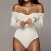 FASHERN OFF SHOULDER RIBBED KNITTED BODYSUIT