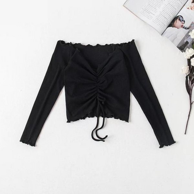 FASHERN RIBBED DRAWSTRING CROP TOP