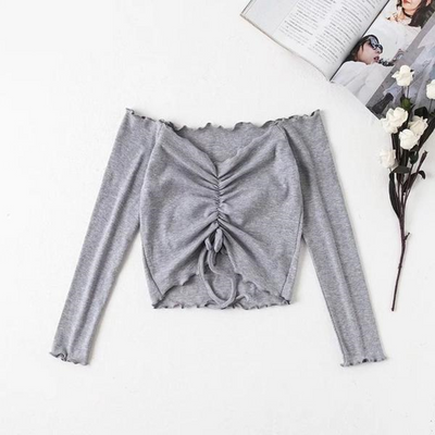 FASHERN RIBBED DRAWSTRING CROP TOP