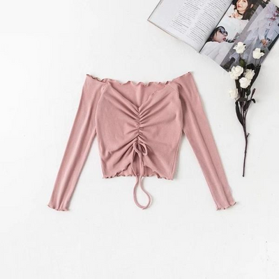 FASHERN RIBBED DRAWSTRING CROP TOP