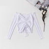 FASHERN RIBBED DRAWSTRING CROP TOP