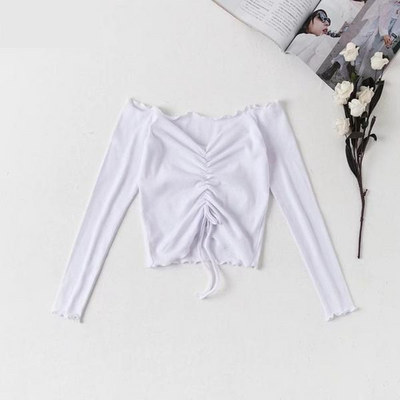 FASHERN RIBBED DRAWSTRING CROP TOP