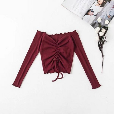 FASHERN RIBBED DRAWSTRING CROP TOP