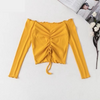 FASHERN RIBBED DRAWSTRING CROP TOP