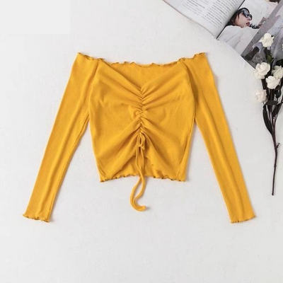 FASHERN RIBBED DRAWSTRING CROP TOP
