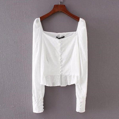 FASHERN SQUARE NECK CROCHET CROP TOP