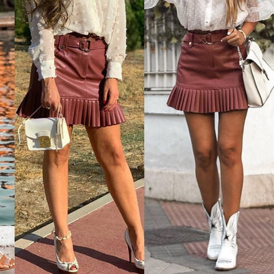 FASHERN FAUX LEATHER SKIRT