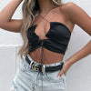 FASHERN CUTI DRAWSTRING CROP TOP