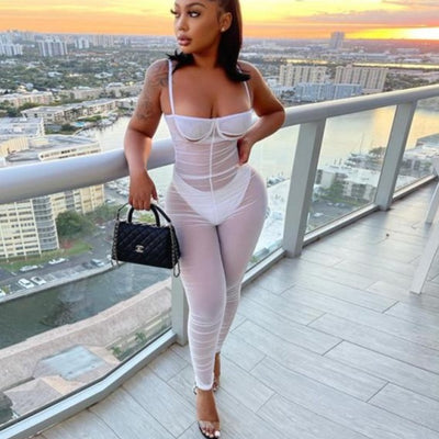 FASHERN MESH SHEER JUMPSUIT