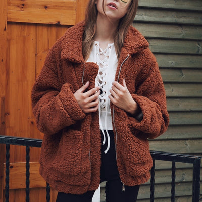 FASHERN FAUX LAMBSWOOL JACKET