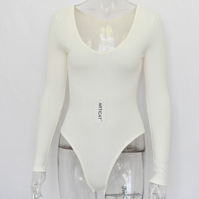FASHERN OFF SHOULDER RIBBED KNITTED BODYSUIT