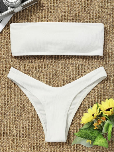 FASHERN HIGH CUT BANDEAU BIKINI