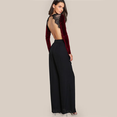 FASHERN BACKLESS LACE BODYSUIT